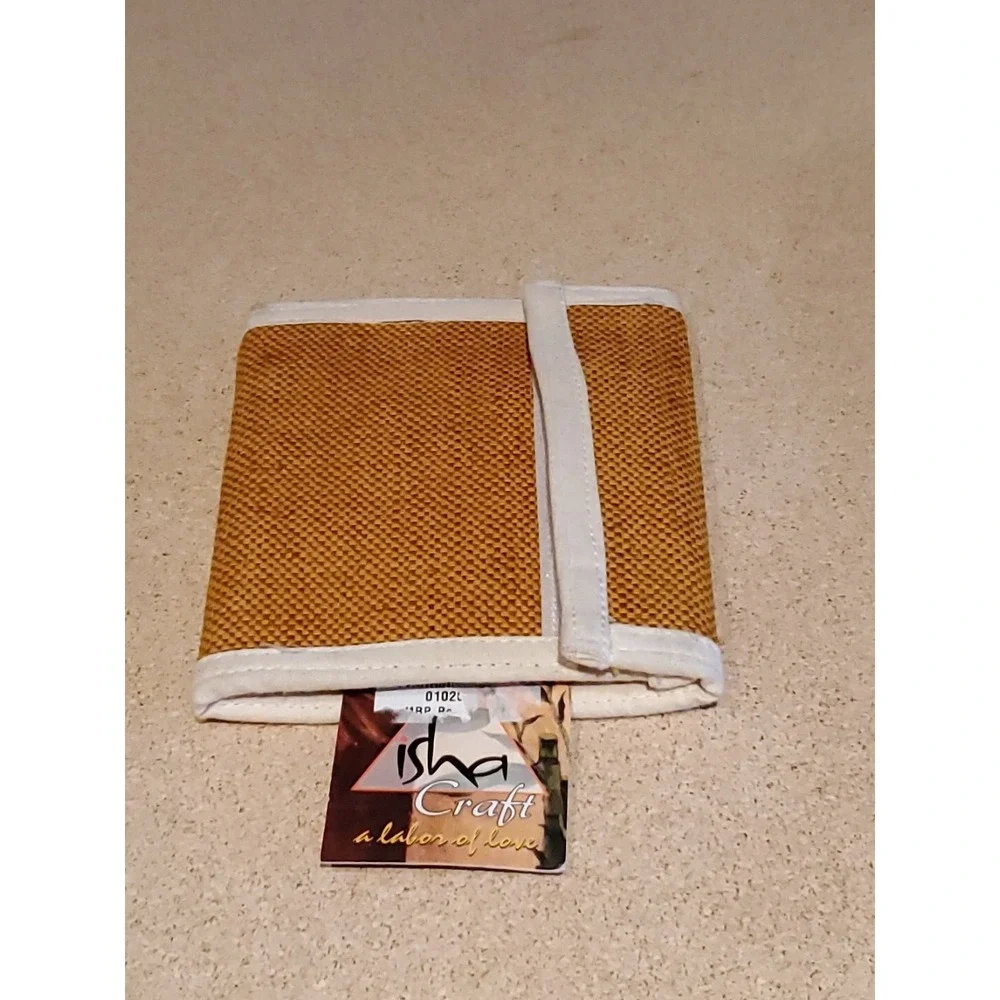 Isha Craft Canvas Bifold Wallet Unisex OS Woven Hook Loop Closure Mustard Cream